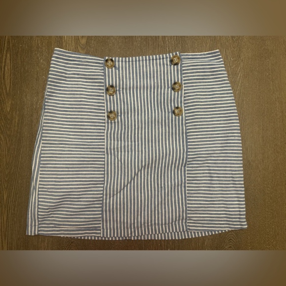 Altar'd State Navy and White Buttoned Mini Skirt